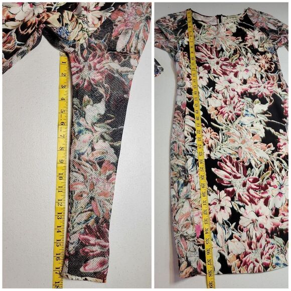 L'AGENCE Silk Floral Midi Dress with Mesh Long Sleeves Black Women's Size 8 - Picture 11 of 12